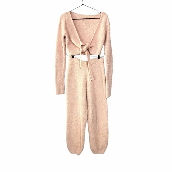 SKIMS Cozy Knit Wrap Top & Jogger Rose Pink Long Sleeve Cropped  Soft Lounge S/M - Picture 2 of 14